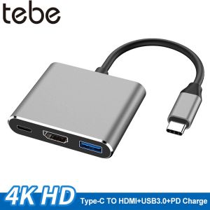 Hubs Tebe Tybe Typec Hub USB C a HDMicompatible Splitter USBC 3 in 1 4K HDMI USB 3.0 PD Adattatore intelligente di ricarica rapida per MacBook Dell