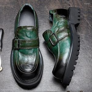 Lässige Schuhe US 6-10 Männers Solly Buckle Gürtel Vollkorn Leder Oxfords auf runden Zehen ausgereifter Cowhide Loafer rutschen