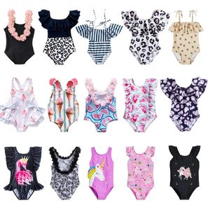 2024 Summer 1-5 anni Swimsuit Swimsuit One Piece Swimsuit Flower Leopard Stampa costumi da bagno per bambini Summer Bikini Bareding Abito 240422