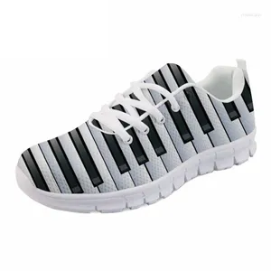 Casual Shoes Woman Spring Flats med Piano Keys 3D Print Platform Sneakers For Girls Mesh Footwear bekväm musiknotdesign