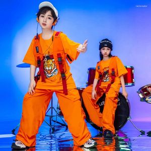 Stage Wear Boys Hip Hop Orange Tshirt Street Dance Pants Girl Blouse Bumgy Prontoni per bambini Streetwear Streetwear Kids Jazz Set