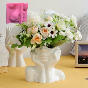 Ceramics Abstract Face Silicone Flowerpot Mold Succulent Plants Cement Vase Resin Silicone Mold Hydroponic Vase Gypsum Concrete Mold