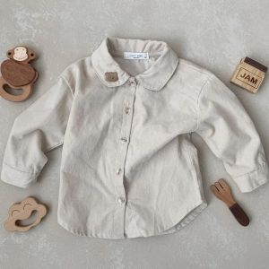 T-shirts 2022 Children Lapel Bear Embroidery Shirts Cotton Baby Boys Long Sleeve Tops Casual Girls Tee Infant Shirts Kids Clothes