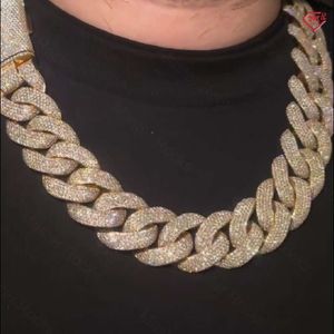 Luxury Miami Moissanite Cuban Chain 20 mm 5 rzędów mrożone 925 Srebrny Srebrny Łańcuch MOSSANITE Cuban Link