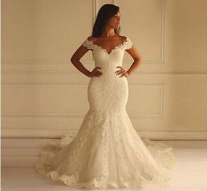 Fora dos ombros Mermaid Wedding Dressos Women Medidas Medições Vestidos de Novia Sexy Lace Aplique vestidos de noiva aplicados