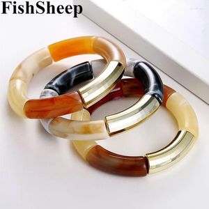 Charm Bilezikler Balıksheep Altın Renk Kadınlar İçin Akrilik Bangles Reçine Streç kavisli boncuklu tüp bilezik moda takı