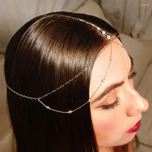 ヘアクリップストーンファンラウンドクリスタルボーホーチェーンヘッドピースウェディングアクセサリービンテージジュエリーシンプルなブライダル額ヘッドバンド