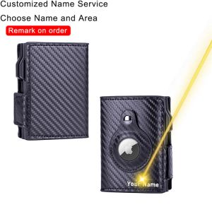 Wallets Customized Logo Card Holder Men Airtags Wallet Carbon Fiber Leather RFID Blocking Card Case Cardholder Coins Pocket Zipper Purse