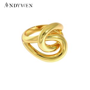 Anéis Andywen 925 Sterling Silver Gold Cross Ringable Rings Women Rock Rock Punk Fashion Wedding Party grande grande geométrico geométrico