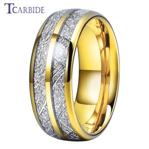 Rings 8MM Womens Mens Bright Meteorite Ring Tungsten Wedding Band Domed Polished Nice Gift Jewelry Comfort Fit