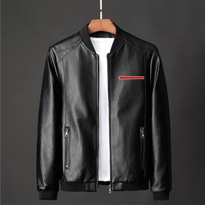 P*A*DA Designers PU Leather Jacket For Mens Spring and Autumn Fashion Stand Collar Faux Leather Jacket Solid Color Man Casual Leather Coats Motorcycle Jackets