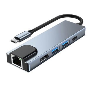 Хабс USB C To Ethernet Adapter Splitter 2port USB 3.0 Hub с RJ45 100/1000 Adapter Ethernet, HDMI, USBC PD Зарядка