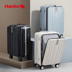 Suitcases Hanke Carry On Suitcase Aesthetic Design 7mm Aluminum Frame Rolling Luggage Boarding Cabin PC Spinner Wheel TSA Lock 18" 20