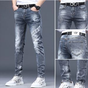 Mens Spring Jeans Джинсы модные брюки высококачественные Slim Fit Vintage Blue Hip Hop Streetwear Mans Denim Bunders 240415