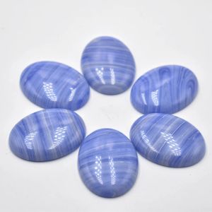 Boncuklar Ücretsiz Nakliye 6 PCS/Lot Toptan 30x40mm Blue Stripe Onyx Oval Kabin Cabochon Boncukları Mücevher Aksesuarları Yapımı