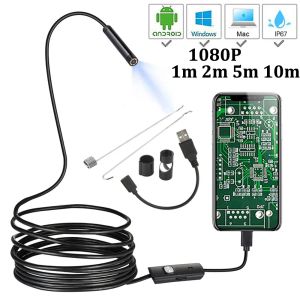 Câmeras HD 2MP 1080p Câmera de endoscópio de lente de 8mm com cabo de cobra leve LED para Android Telephone Mini Câmera Tubo Endoscópio