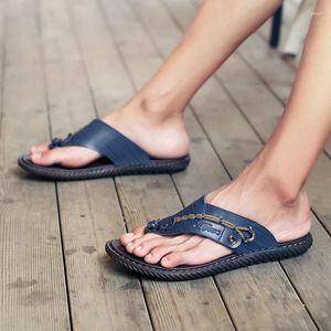 Slippers Flip Flip Shoe Shoe de verão de couro de couro confortável e confortável para homens tamanho 47