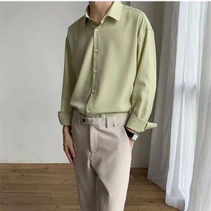 Mäns avslappnade skjortor 2024 Högkvalitativa män Kläder Mint Green Ice Silk Shirt Formell långärmad knapp lös drapering