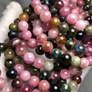 Strands Meihan Natural A+++ Colorful Macaroon Candy Tourmaline Round Beads Bracelet StoneHot selling produ For Jewelry Making Design DIY