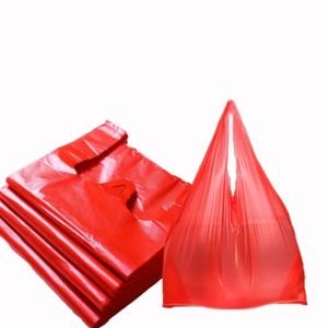 Bolsas 50pcs Red Plastic Bag Supermarket Grocery Gift Shopping Saco deprafos com manuseio SACAGEM DO SACO DE COZINHA SACO DE GARCOGE