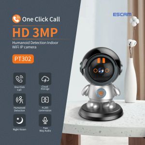 Камеры ESCAM PT302 Один щелчок вызовите Humanoid Detection Cloud Storage H.265 Wi -Fi IP -камера с двухсторонним звуковым визуальным предупреждением Audio Night Vision