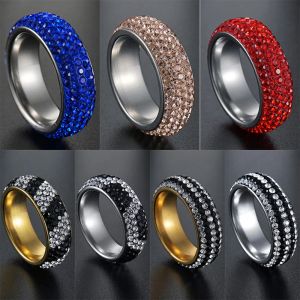 Zespoły gorąca wyprzedaż modne kobiety kobiety obrączki 5 Row Blue Black Red Clear Crystal Crystal i srebrny mody biżuteria na palce