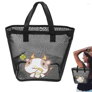 Storage Bags Portable Beach Bag Durable Large Capacity Mesh Tote Foldable Clothes With Zipper For Travel Gym Vacation
