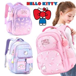 Taschen Sanrios Schoolbag Cartoon Erdbeer Kitty Cat Rucksack Belastung Schütze Wirbelsäule wasserdichte Anti -verlorene Taschen
