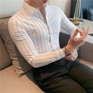 Camisas de qualidade outono inverno de manga longa camisas listradas masculino 2023 simples tamanho comercial