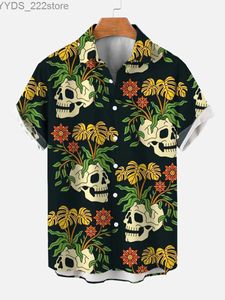 Camicie da uomo camicia da uomo con fiore retrò da uomo interessante cranio 3d tosto t-shirt a maniche corta