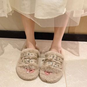 Slippers Autumn Winter Type Plush For Women Wearing Outer Belt Buckle Thick Bottom Sliders Sandals
