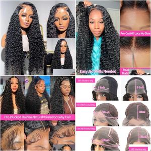 Synthetic Wigs 13X6 Hd Lace Frontal Wig Deep Wave Human Hair 250% Curly 30 Inch Front 5X5 Glueless Ready To Wear Drop Delivery Product Dhcqr
