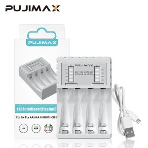 PujiMax 4 Yuva Hızlı Akıllı Pil USB Şarj Cihazı 1.2V AA AA AAA NICD NIMH Şarj Edilebilir Pil LCD Ekran Kutu Paketi ile Hızlı Şarj Cihazı