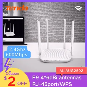 Routers Tenda 600Mbps WiFi router 2.4GHz F9 Wireless WiFi Router Home coverage WiFi Repeater 4*6dBi Highgain antennas Beamforming APP