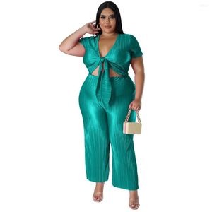 Kvinnors tvåbitar byxor Summer Fat Women Plus Size Mode Suit Top Set stora kläder