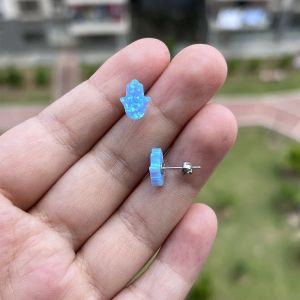 Örhängen (1 par) Nytt! Syntetiskt ljusblått OP06 OPAL HAMSA/HAND 8*10 mm med 925 Silver Stud Earring för tjejörhängen smycken gåva