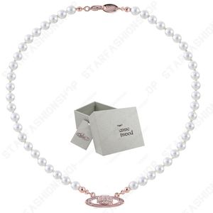 Saturn -halsband Pearl Peaded Diamond Tennis Halsband Kvinna Silverkedjor Vintage Trendy Style Desigenr med Box270D