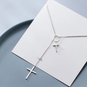 Halsketten Modian Sterling Sliver 925 Mode einfache große Samll Kreuz Geometrische runde Kette Anhänger Halskette für Frauen feines juwlry Mädchen Geschenk