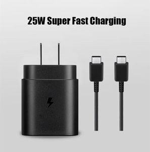 Samsung PD 25W Ladegerät EU US UK Super Fast Lading Wall Adapter Daul Typ C Kabel für Galaxy S23U S22 S21 S20 Ultra Note 20 10+ A53 Zubehör Wandladelade den Ladegerät