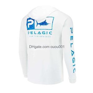 Outdoor Shirts Pelagic Gear Fishing Apparel Summer Men Long Sleeve T Shirt Fish Sun Protection Breathable Hooded Angling Clothing Dro Dhvdo