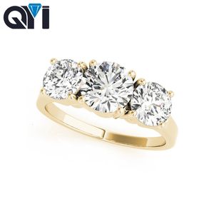 QYI 14K Yellow Gold Luxury 1 Carat Round Cut Diamond Diamond Warding Rings для женщин Три камня обручального кольца 240401