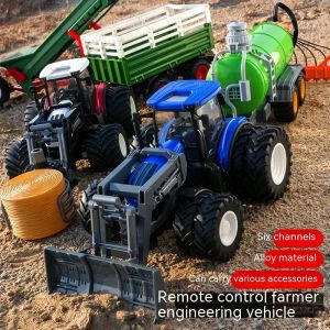 Bil 1:24 legering RemoteControlled Tractor Toy med strålkastare Simulering Elektrisk Farm Truck RC Car Toy Set Child's Birthday Christma
