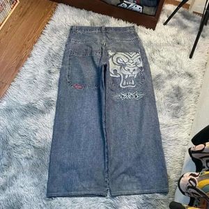 Designer Men's JNCO Jeans Y2K Harajuku Hip Hop Poker Graphic Retro Blue Baggy Denim Pants Mens Womens Gothic High Waist Wide Trousers 336
