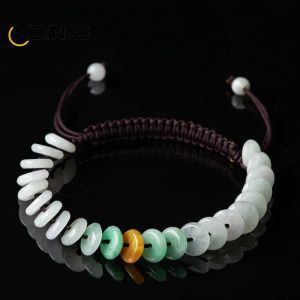 Strands Highgrade Handwoven Natural Myanmar Jadeite Peace Buckle Hand Rope Ice Jade Bracelet Men's and Women's Fashion Jewelry