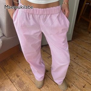 Women's Pants Maemukilabe Women Chic Striped With Pockets Casual Elastic Waist Wide Leg Trousers Vintage Sweatpant 00s Retro Streetwear