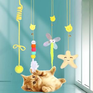 Toys Simulation Cat Toy Cat Scratching Rope Feather Funny Kitten Playing Game Interactive Toy Retractable Hanging Door Pet Supplies