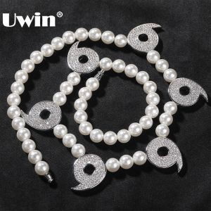 Necklaces UWIN Iced Out Power of Six Paths Necklaces 8mm Imitation Pearls Choker for Women Fashion Jewelry for Gift