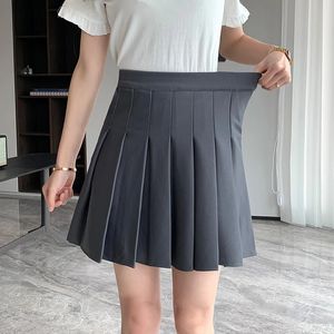 Rimocy Coreana elástica Cantura alta plissada Mulher preto cinza curto Saias de linha A-line For Women Summer JK Uniforme Mini saia 240408