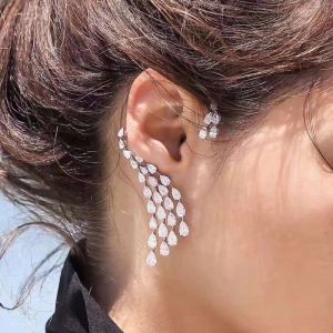 Örhängen Hibride Luxury Design Clear Cubic Zircon Water Drop Ear Cuff Women Clip Earrings Single Piece E407