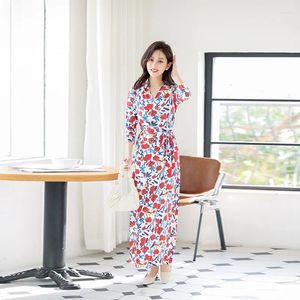 Casual Dresses Wrap Around Skirt Floral Break Elegant Temperament High Waist Slim And Long Style Vacatioe Dress